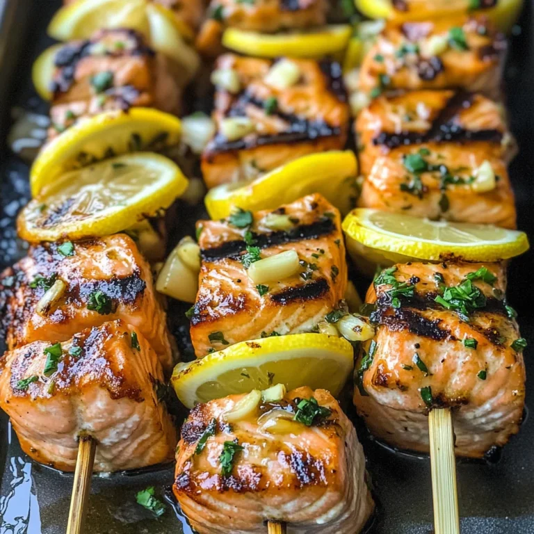 Grilled Salmon Skewers with Garlic and Dijon