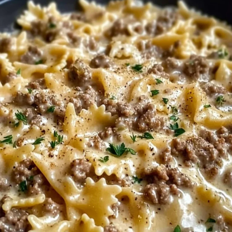 Creamy Parmesan Garlic Beef Bowtie Pasta