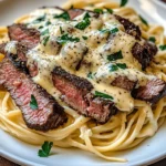 Savory Steak Gorgonzola Alfredo with Creamy Parmesan Sauce