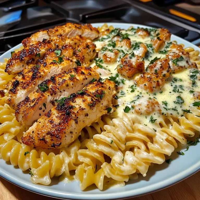 Creamy Garlic Chicken and Rotini with Mozzarella Alfredo
