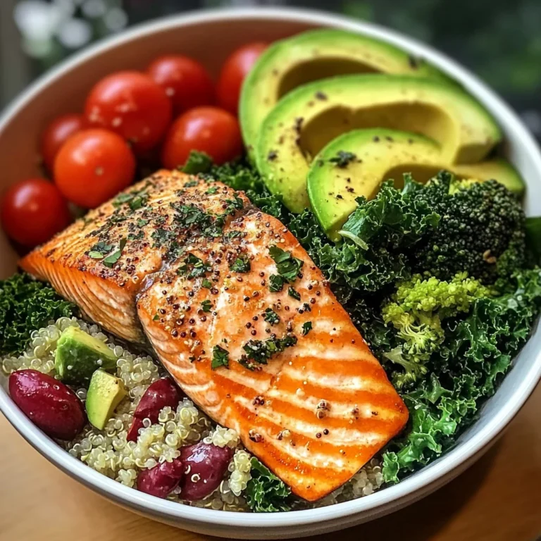 Herb-Roasted Salmon Bowl with Quinoa Kale Salad & Avocado