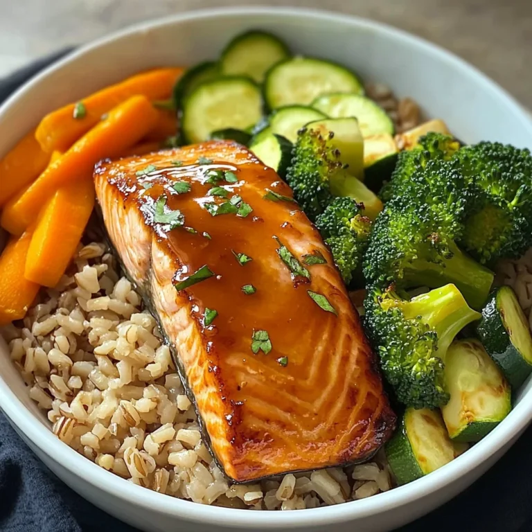 Honey-Glazed Salmon Bowl with Brown Rice & Steamed Veggies