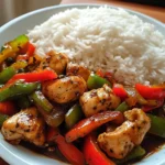 Pepper Chicken Stir-Fry with Fluffy Rice