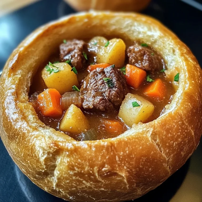 Rustic Beef Stew in Crusty Bread Bowls