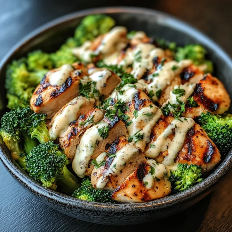 Grilled Chicken & Broccoli Bowls with Creamy Garlic Sauce